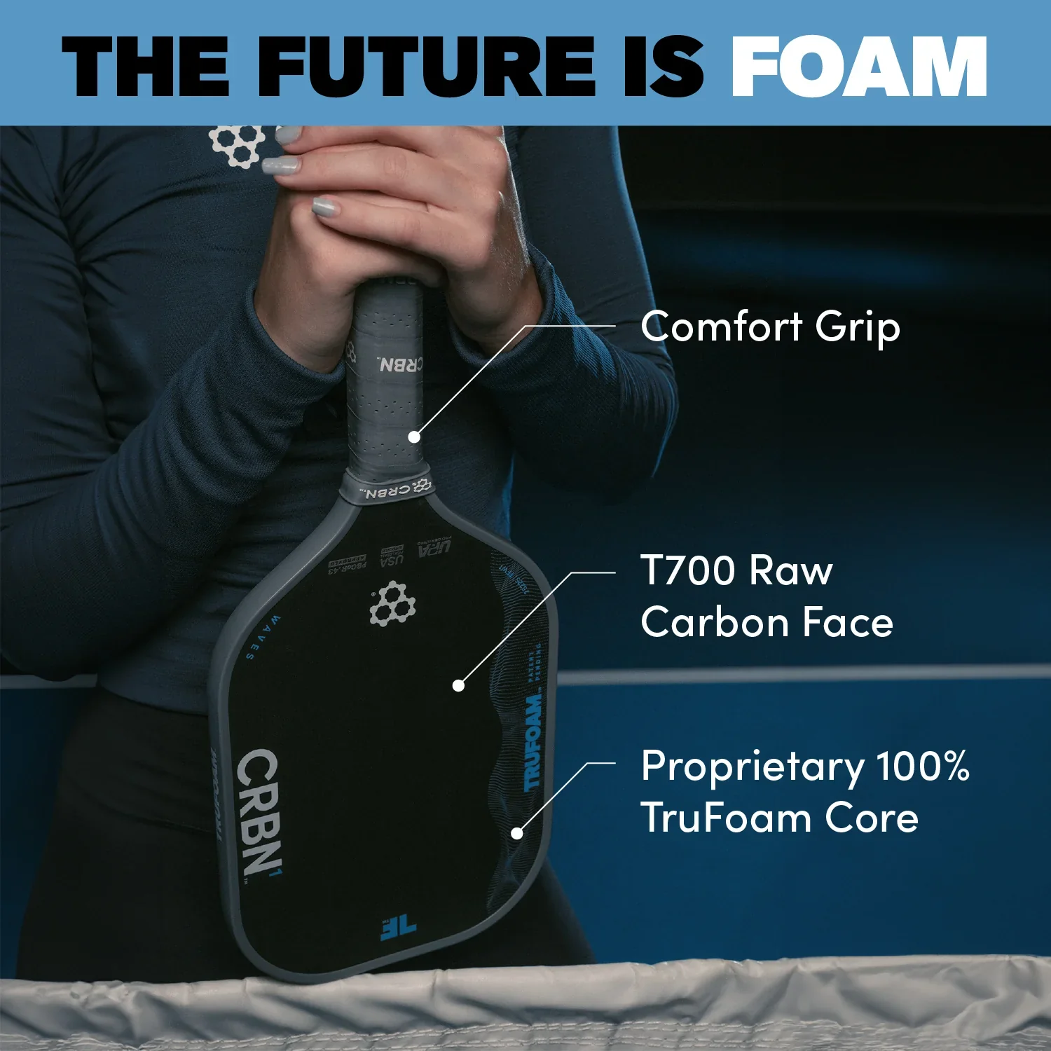 CRBN 1 TruFoam Waves (Elongated, Long Handle) Pickleball Paddle - Image 3