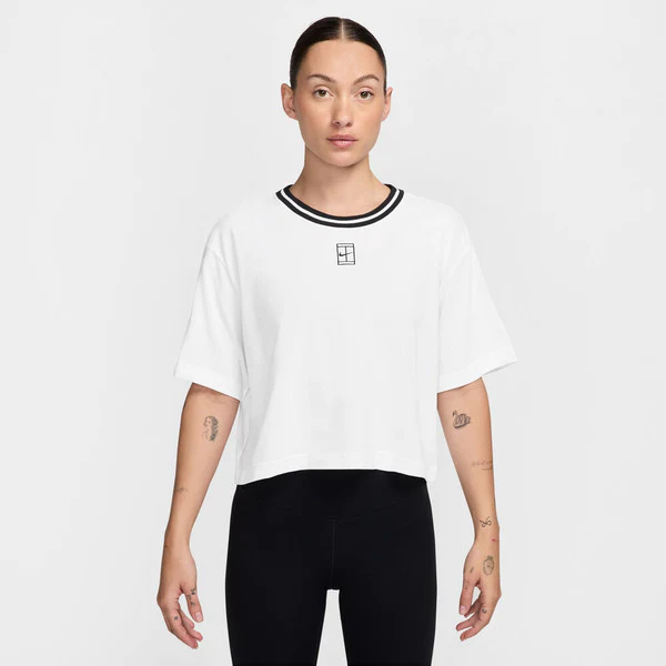 Women's Nike Court Heritage Short Sleeve Cropped Shirt - Image 4