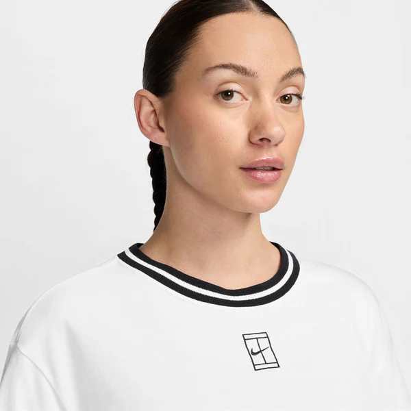 Women's Nike Court Heritage Short Sleeve Cropped Shirt - Image 5